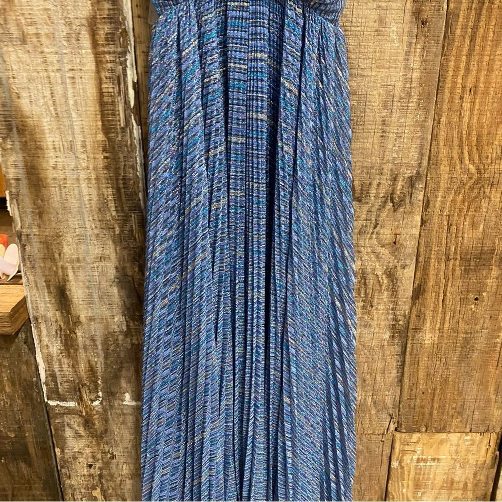 Forte Forte pleated empire-line dress Blue Maxi metallic Italy NWT $960 0 - Picture 7 of 15